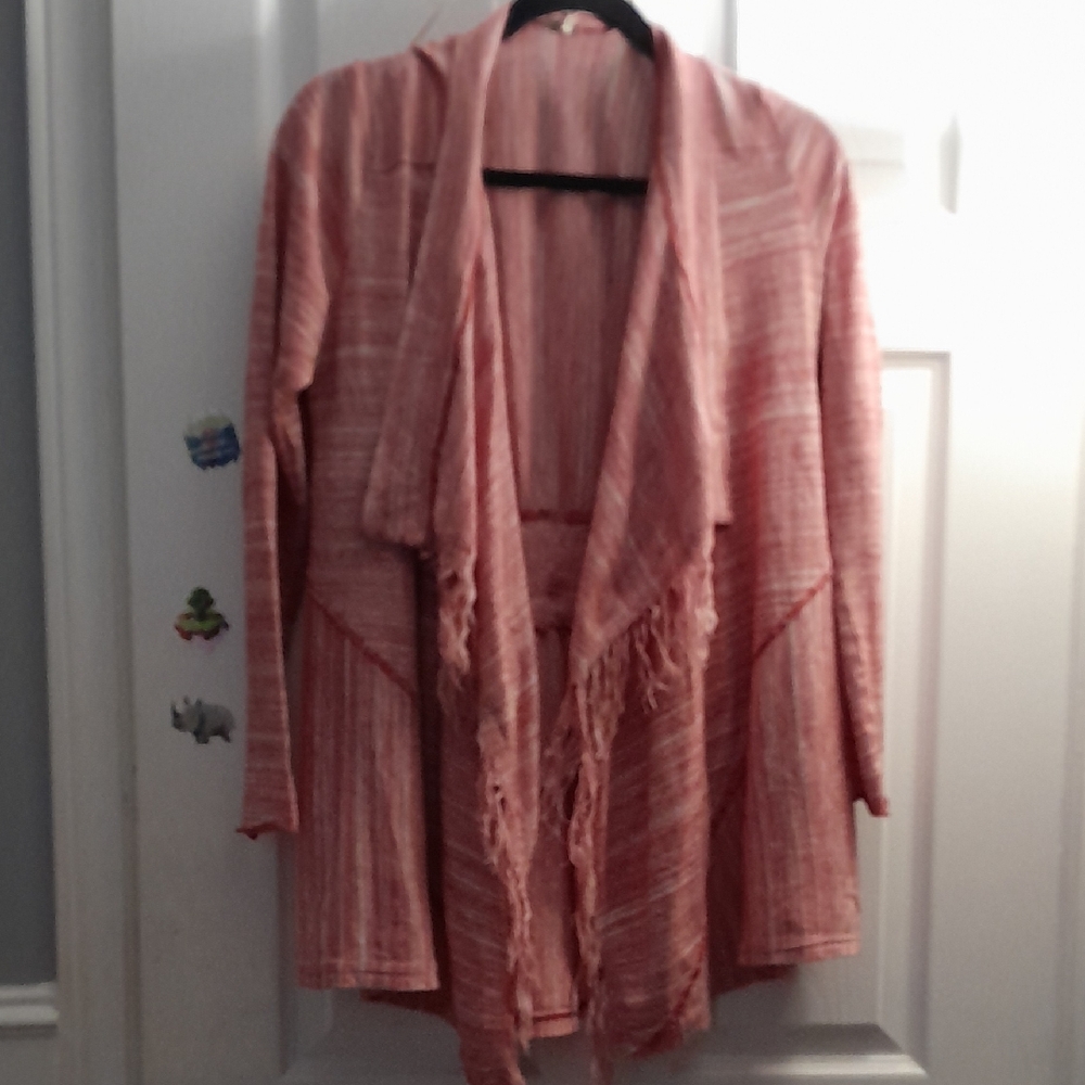 Free People Pink Fringe Cardigan Sweater